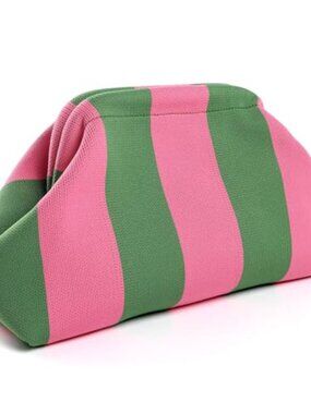 Woven Dumpling Clutch Purse Crochet Colorblock Kiss Lock Handbag Summer Beach